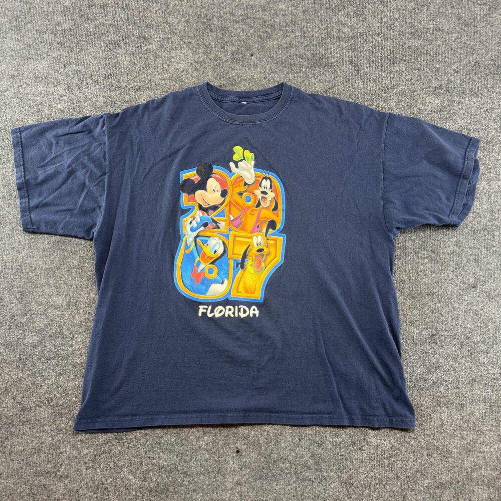 2007 Disney Florida Shirt Mens 2XL Blue Mickey Donald Goofy Pluto Graphic Tee